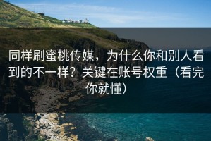 同样刷蜜桃传媒，为什么你和别人看到的不一样？关键在账号权重（看完你就懂）