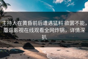 主持人在黄昏前后遭遇猛料 欲罢不能，蘑菇影视在线观看全网炸锅，详情深扒