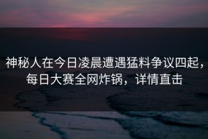 神秘人在今日凌晨遭遇猛料争议四起，每日大赛全网炸锅，详情直击