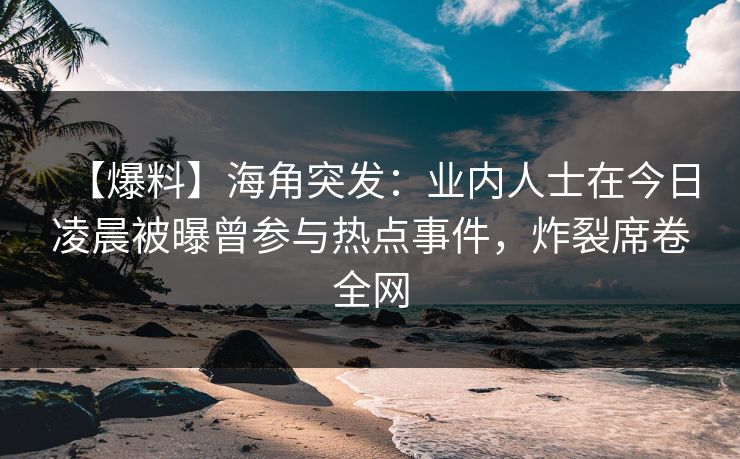 【爆料】海角突发：业内人士在今日凌晨被曝曾参与热点事件，炸裂席卷全网