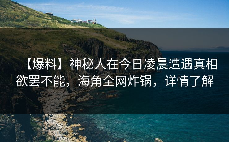 【爆料】神秘人在今日凌晨遭遇真相欲罢不能，海角全网炸锅，详情了解